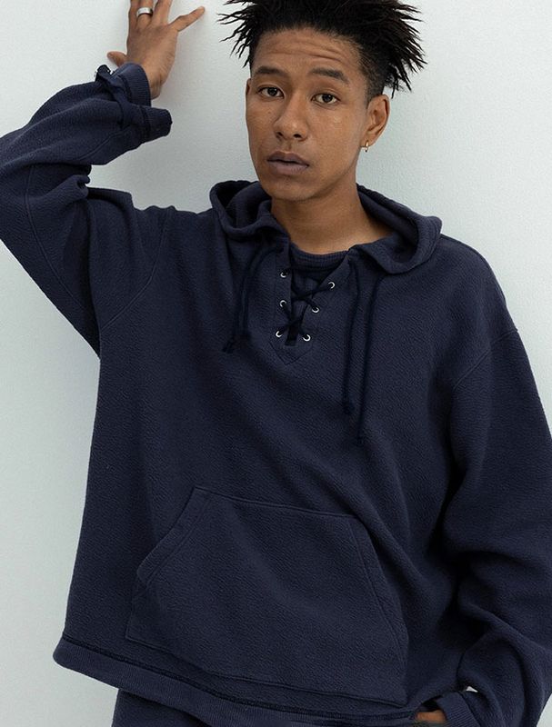 SeaGreen CRATER LACEUP HOODIE / NAVY