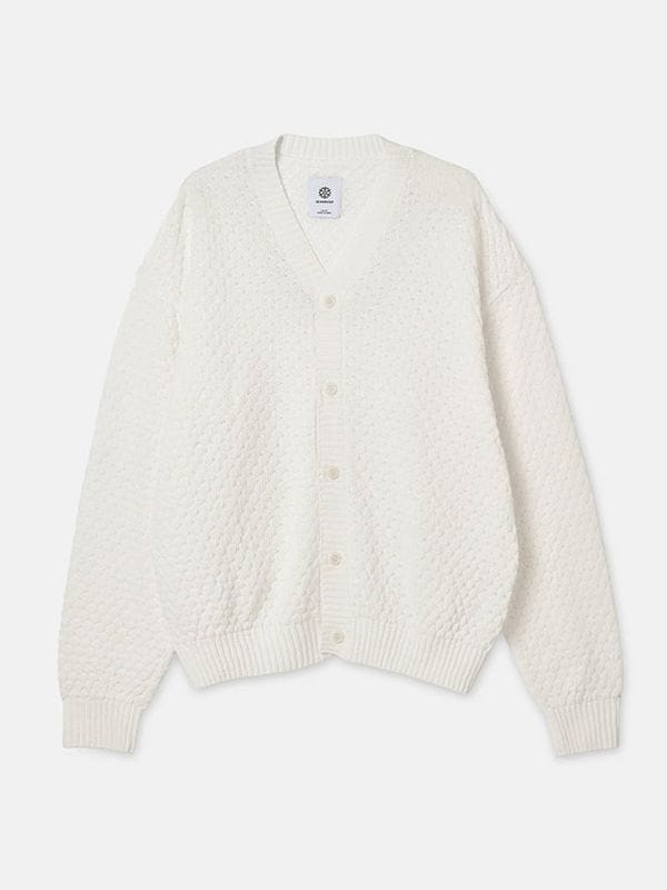 Seagreen PAPER WAFFLE CARDIGAN / WHITE