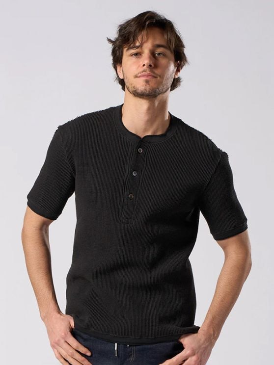 wjk waffle henley  / black