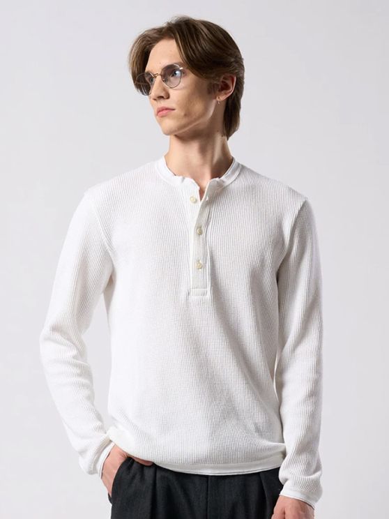 wjk waffle henley L/S / white