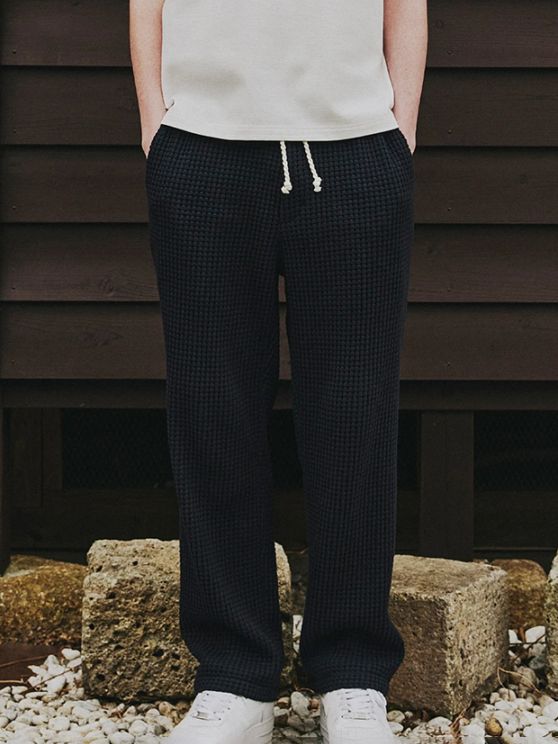 Seagreen ONI WAFFLE STRAIGHT PANTS / BLACK