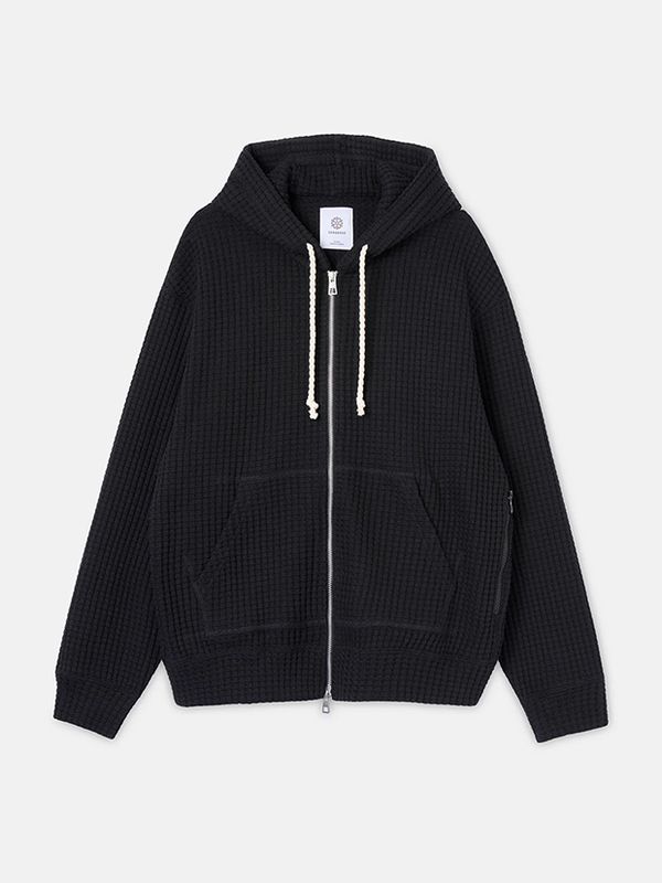 Seagreen ONI WAFFLE RELAX HOODIE / BLACK