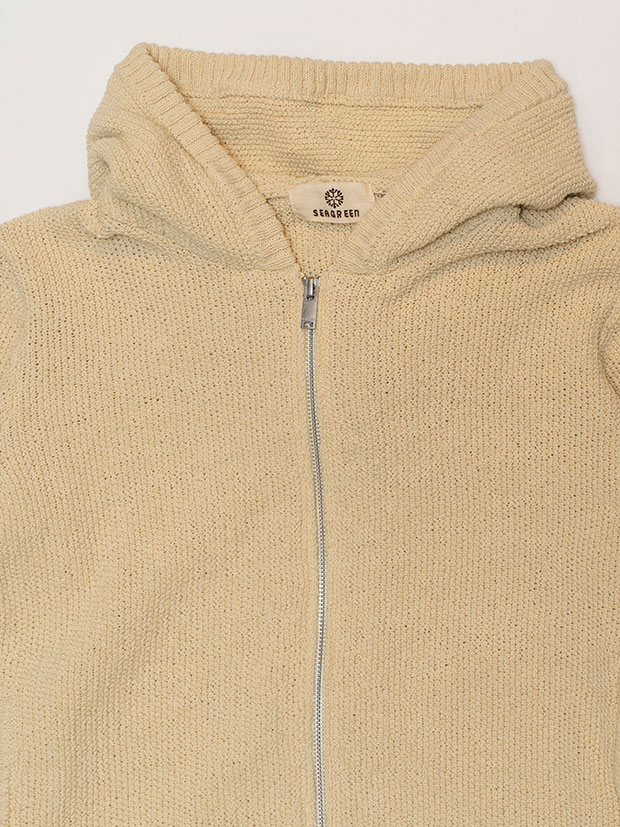 SeaGreen MOSS STITCH KNIT HOODIE / IVORY