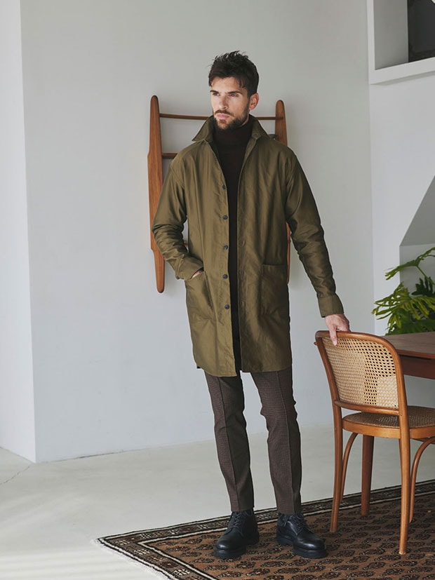 junhashimoto LONG SHOP COAT / OLIVE