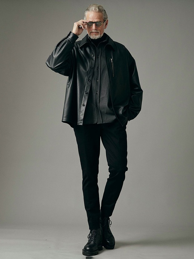 junhashimoto MEGA BIG LEATHER SHIRTS /  BLACK