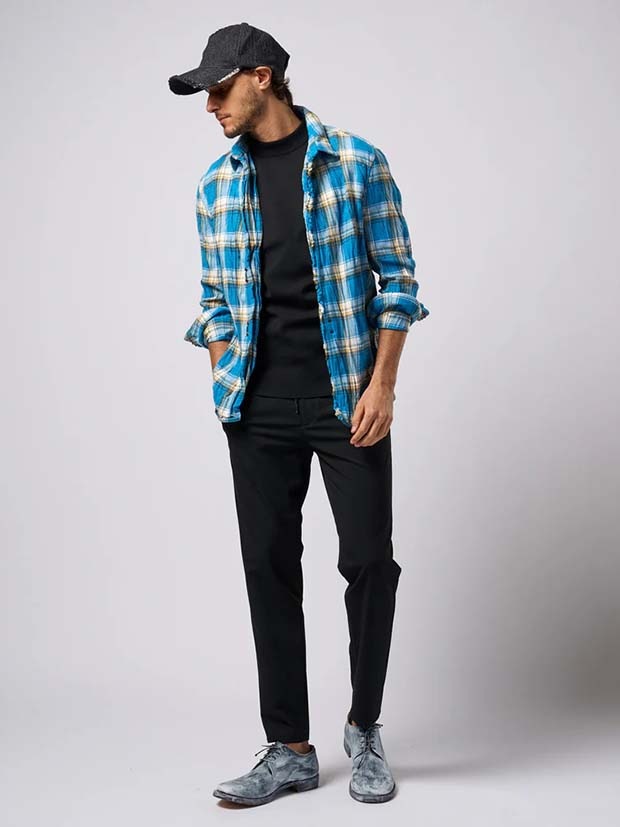 wjk 2-hook check shirt / blue