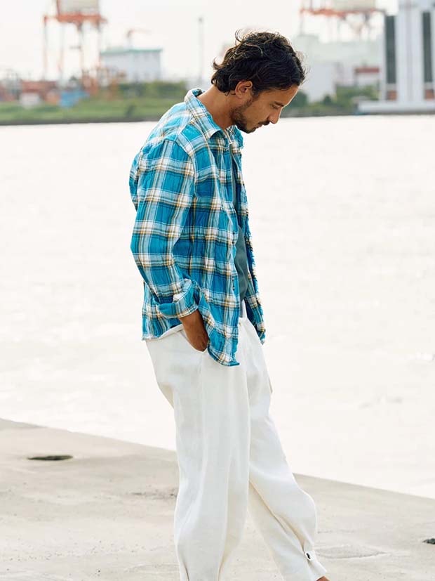 wjk 2-hook check shirt / blue