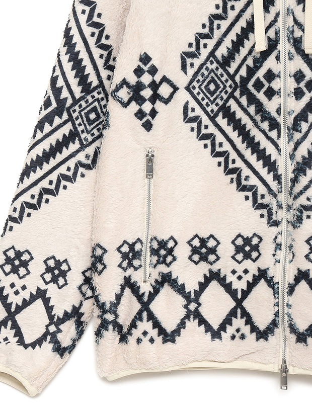 SeaGreen NATIVE PATTERN FLEECE ZIP HOODIE / IVORY