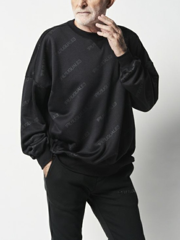 1PIU1UGUALE3 DROP SHOULDER CREW B.PRINT / BLACK