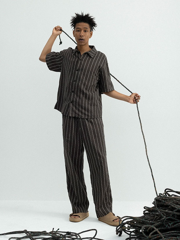 SeaGreen ANCHOR STRIPE PANTS / BROWN