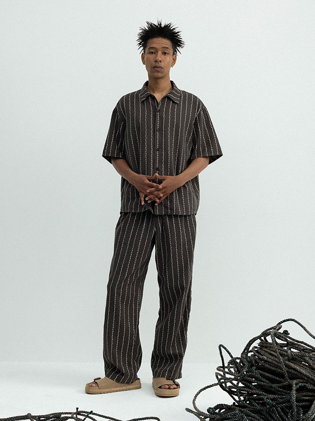 SeaGreen ANCHOR STRIPE PANTS / BROWN