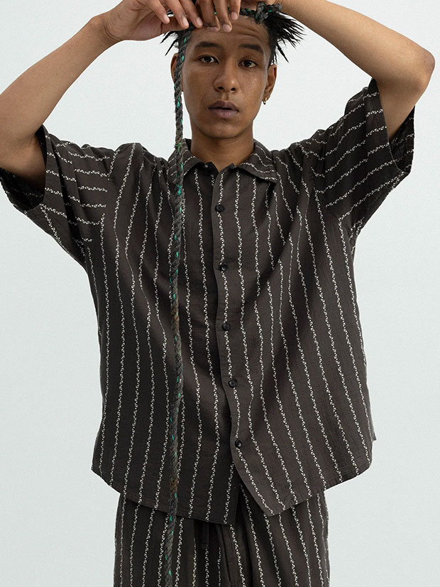 SeaGreen ANCHOR STRIPE SHIRT / BROWN