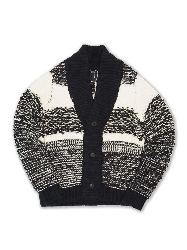 junhashimoto SHAWL COLLAR CARDIGAN / WHITE/BLACK