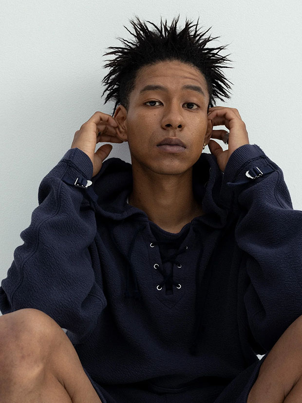 SeaGreen CRATER LACEUP HOODIE / NAVY