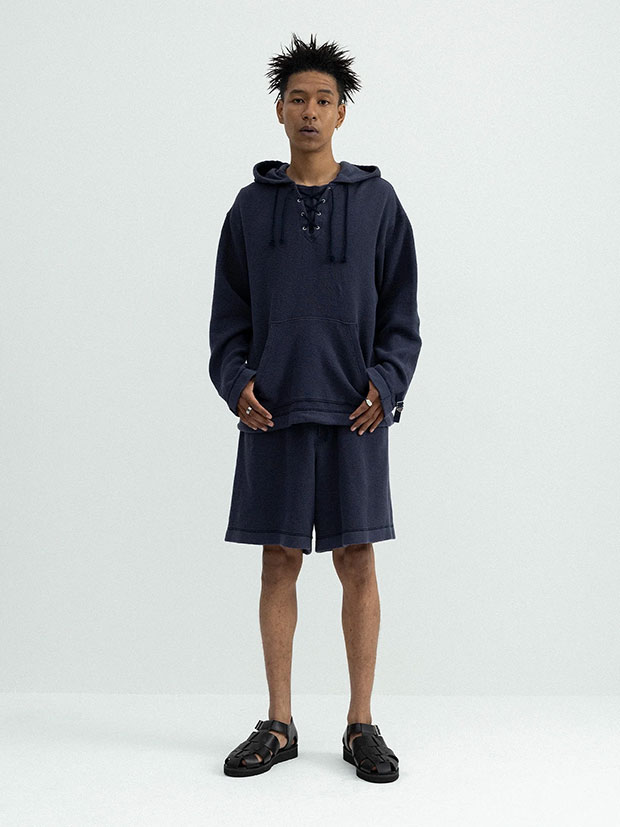 SeaGreen CRATER LACEUP HOODIE / NAVY