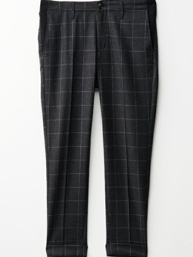 1PIU1UGUALE3 RIB TAPERED SLACKS / WINDOW PEN SUPER 100'S STRETCH FLANO (D.GREY)