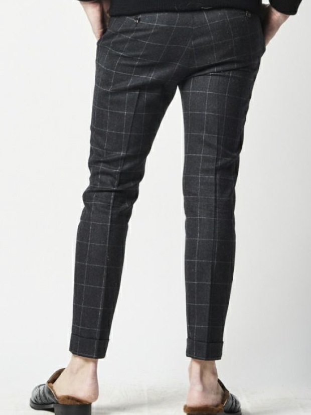 1PIU1UGUALE3 RIB TAPERED SLACKS / WINDOW PEN SUPER 100'S STRETCH FLANO (D.GREY)