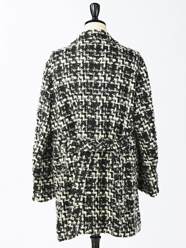 1PIU1UGUALE3 BELTED W-CHESTER COAT / BLACK/WHITE | ALL ITEM