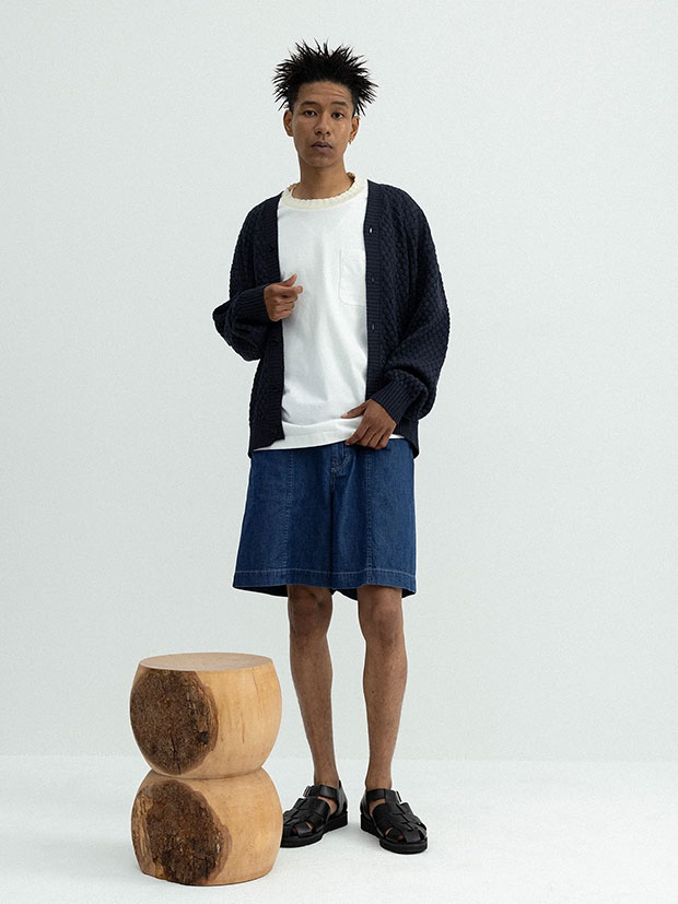 Seagreen PAPER WAFFLE CARDIGAN  / NAVY