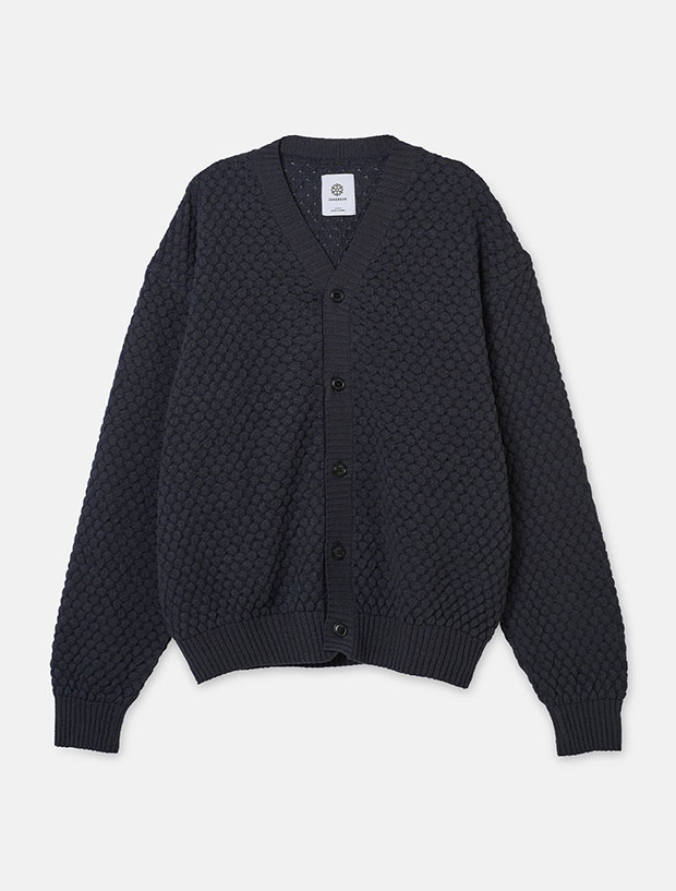 Seagreen PAPER WAFFLE CARDIGAN  / NAVY