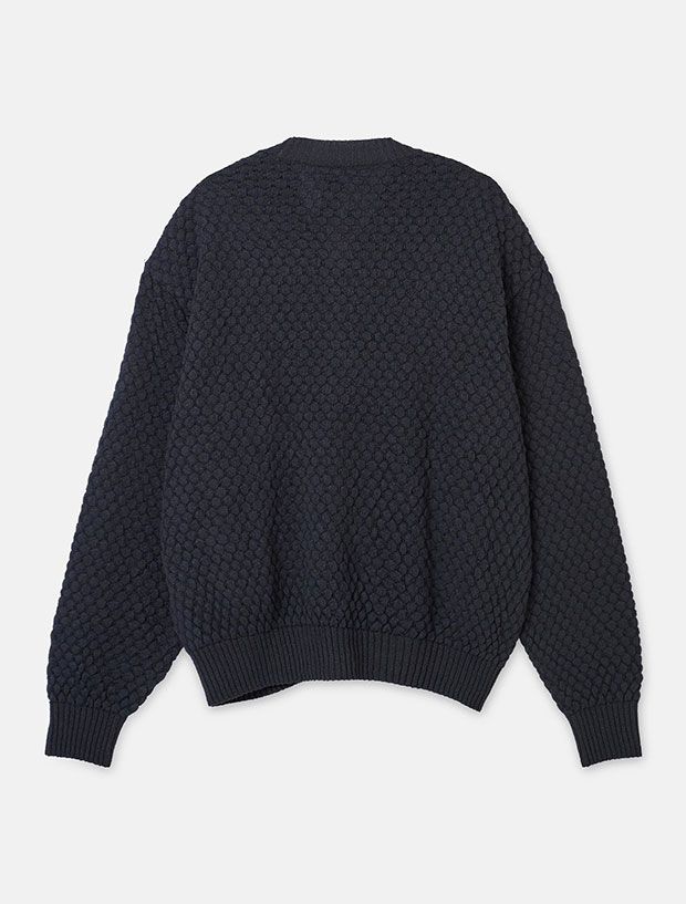Seagreen PAPER WAFFLE CARDIGAN  / NAVY