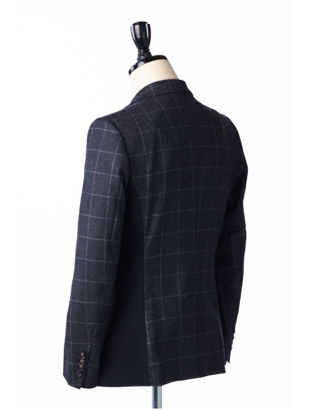 1PIU1UGUALE3 RIB 2B-JKT / WINDOW PEN SUPER 100'S STRETCH FLANO (D.GREY)