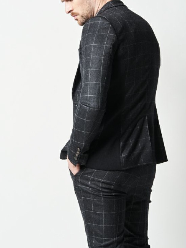 1PIU1UGUALE3 RIB 2B-JKT / WINDOW PEN SUPER 100'S STRETCH FLANO (D.GREY)