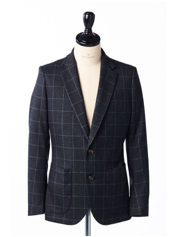 1PIU1UGUALE3 RIB 2B-JKT / WINDOW PEN SUPER 100'S STRETCH FLANO (D.GREY)