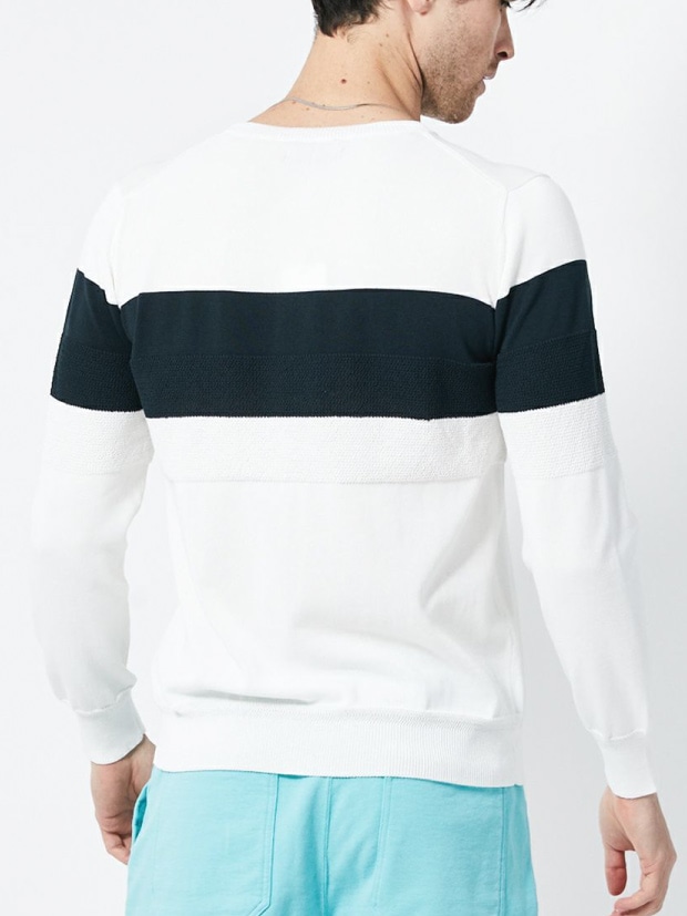 junhashimoto K04 STRIPE CREW NECK / WHITE BLACK