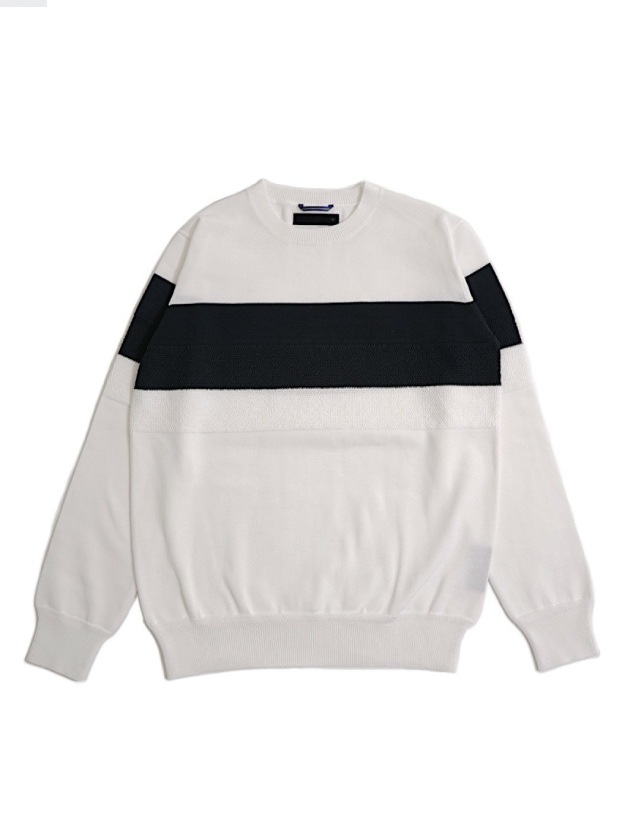 junhashimoto K04 STRIPE CREW NECK / WHITE BLACK
