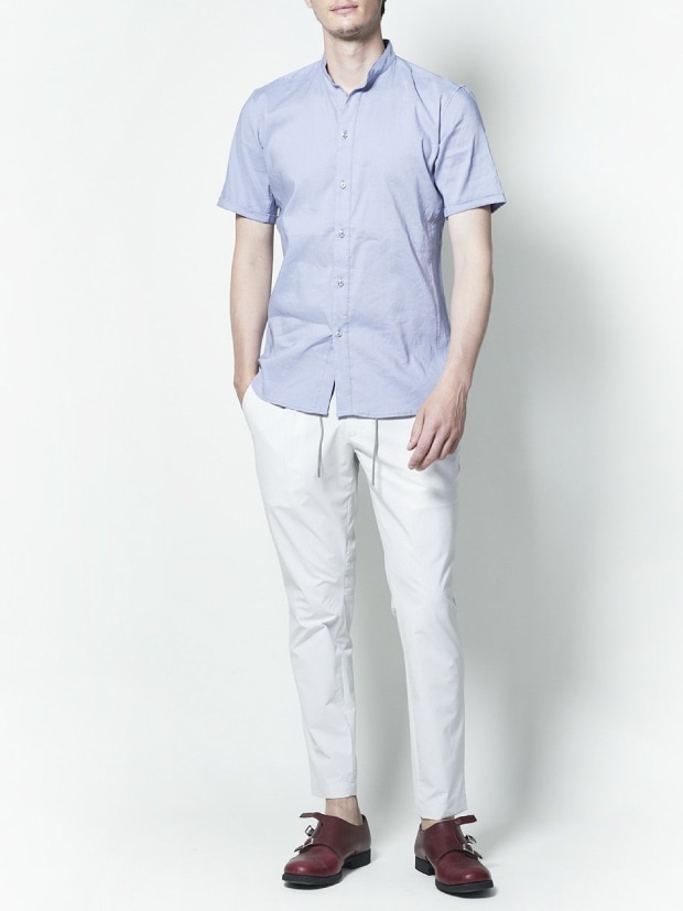 junhashimoto SV11 BAND COLLAR S/S SHIRTS / BLUE