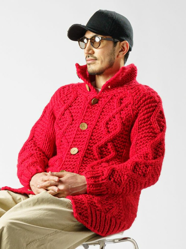 wjk hand knitting cardigan / red