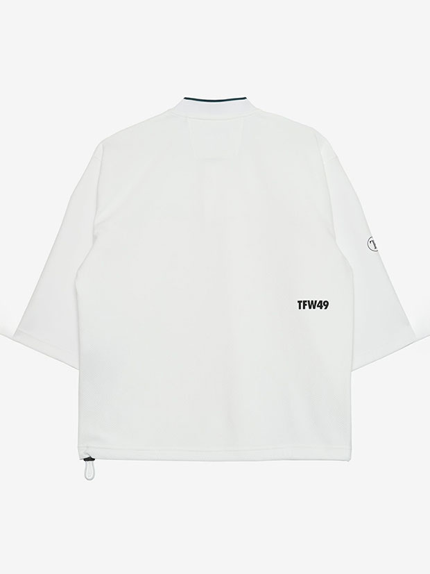 TFW49 COLLAR LESS 7SLEEVE HALF ZIP POLO / WHITE