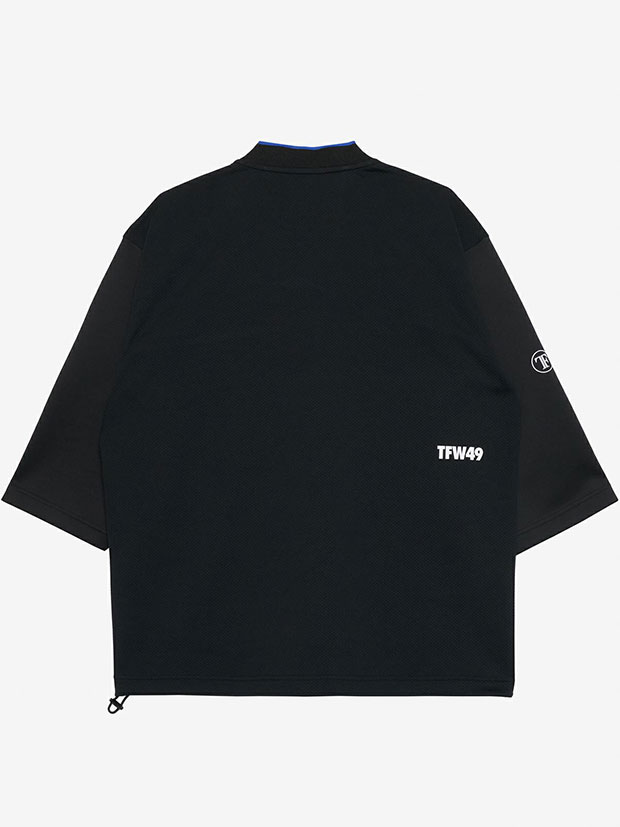 TFW49 COLLAR LESS 7SLEEVE HALF ZIP POLO / BLACK