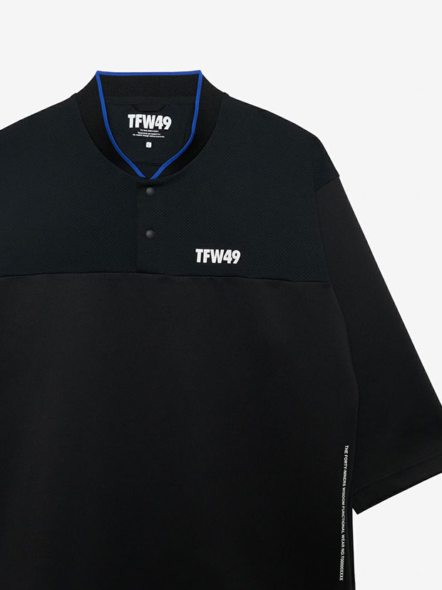TFW49 COLLAR LESS 7SLEEVE HALF ZIP POLO / BLACK