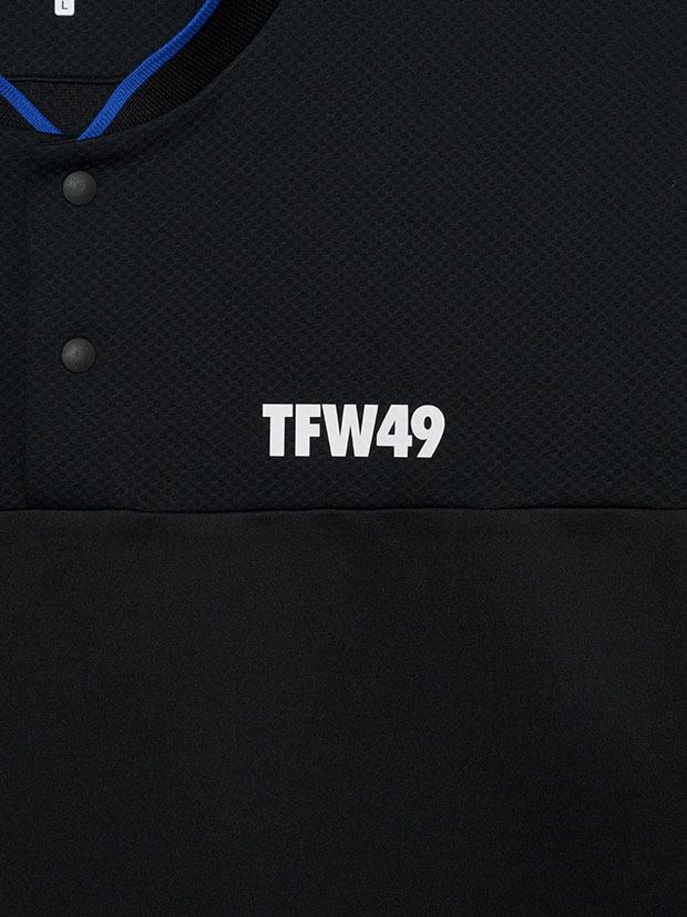 TFW49 COLLAR LESS 7SLEEVE HALF ZIP POLO / BLACK