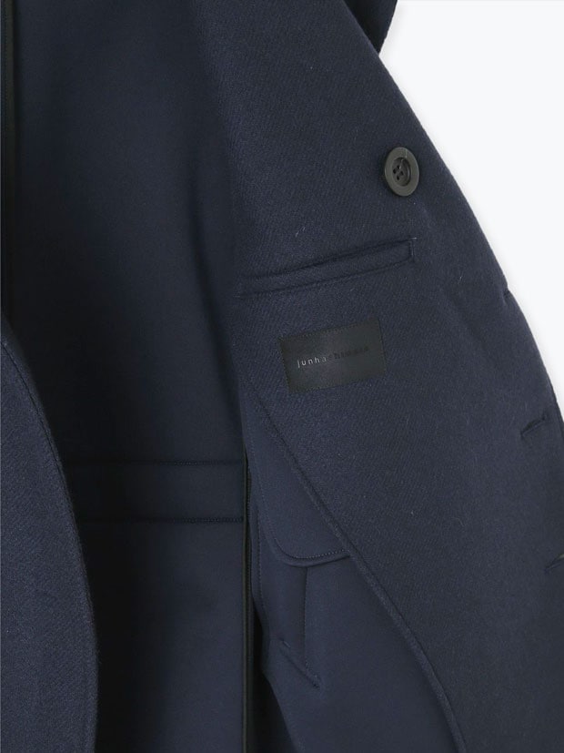 junhashimoto SHAWL HOODED COAT NAVY | junhashimoto | rumbleFISH