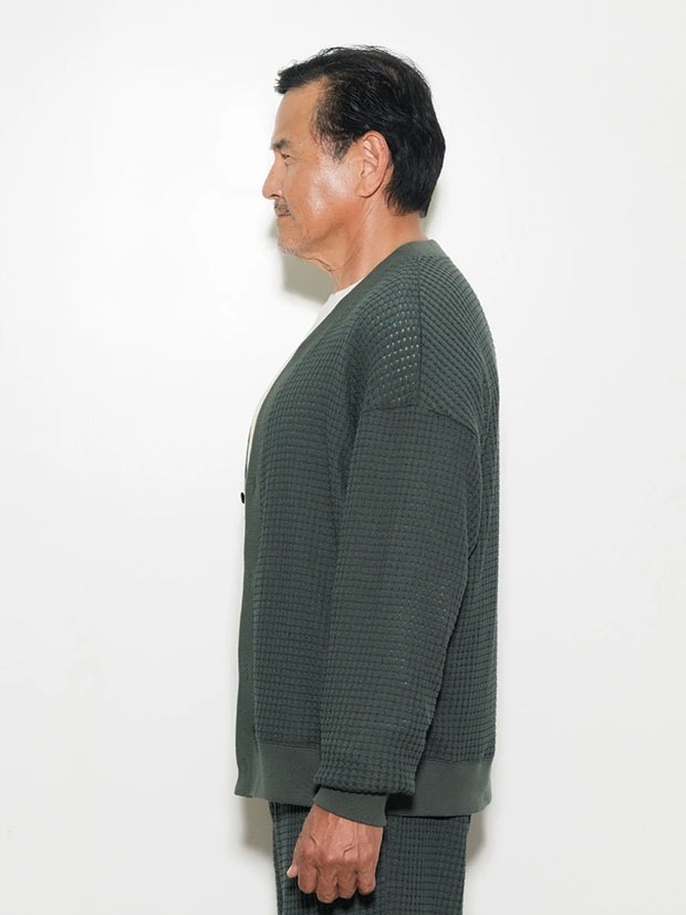 SeaGreen BIG WAFFLE CARDIGAN / D.GREEN