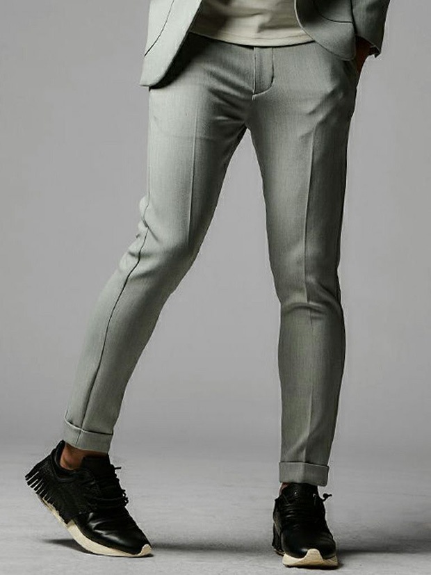 1PIU1UGUALE3 RIB TAPERED SLACKS / L.GRAY