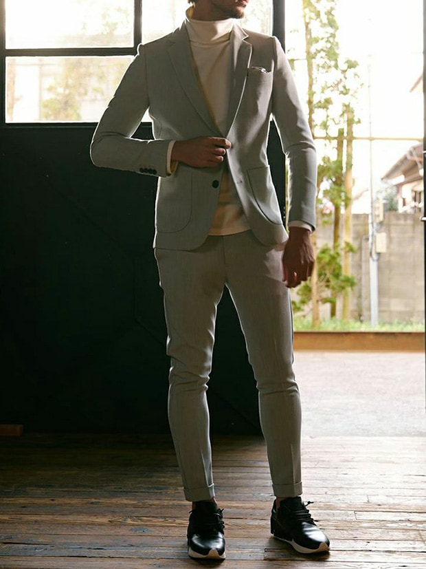 1PIU1UGUALE3 RIB TAPERED SLACKS / L.GRAY