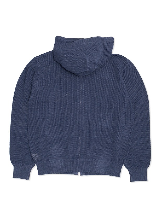SEAGREEN MOSS STITCH KNIT HOODIE / NAVY