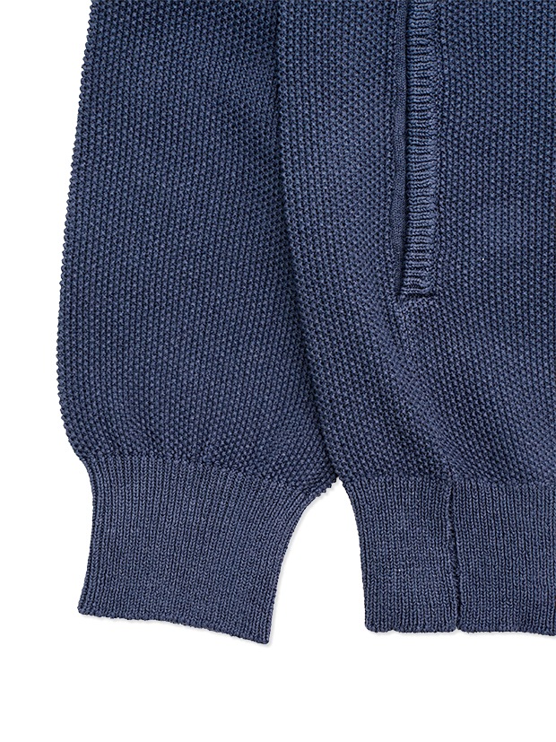 SEAGREEN MOSS STITCH KNIT HOODIE / NAVY