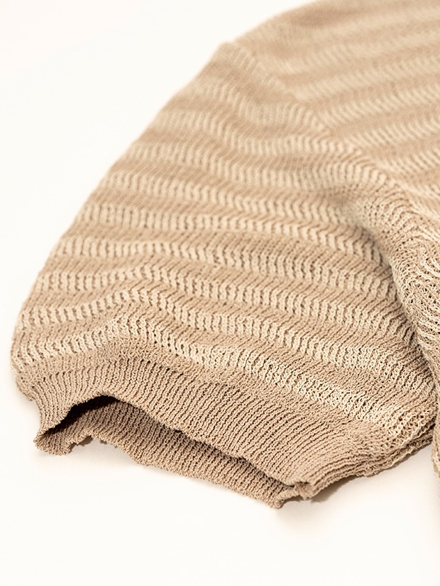SeaGreen PAPER KNIT BORDER T-SHIRT / BEIGE