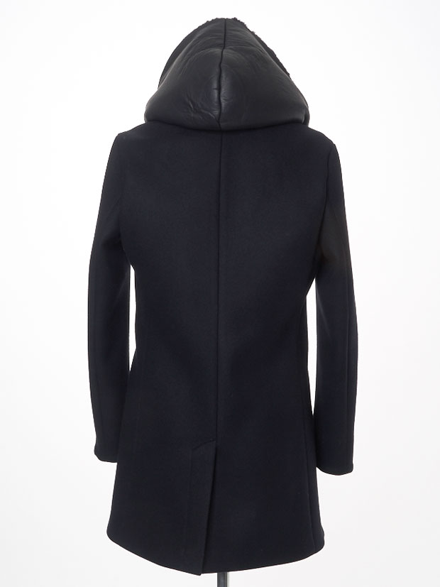 1PIU1UGUALE3 WRAP HOOD COMBI (melton / eco mouton) BLACK | ALL