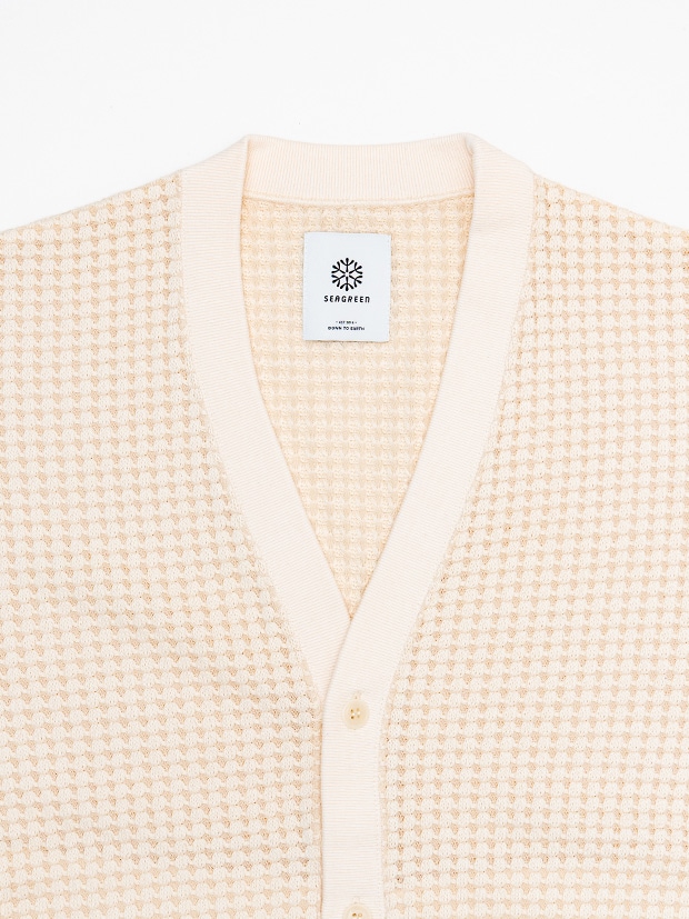 SeaGreen BIG WAFFLE CARDIGAN / CREAM