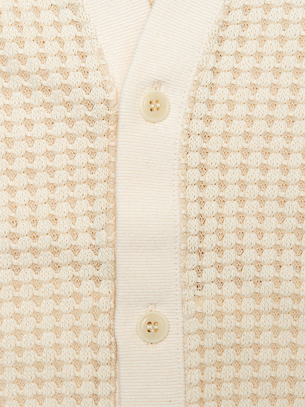 SeaGreen BIG WAFFLE CARDIGAN / CREAM