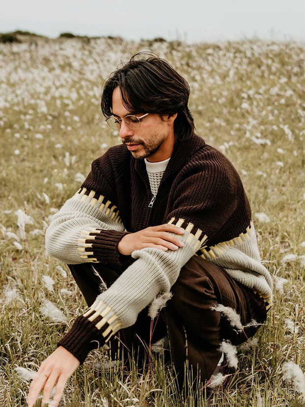 SeaGreen ROCKY MERINO KNIT COWICHAN / BROWN