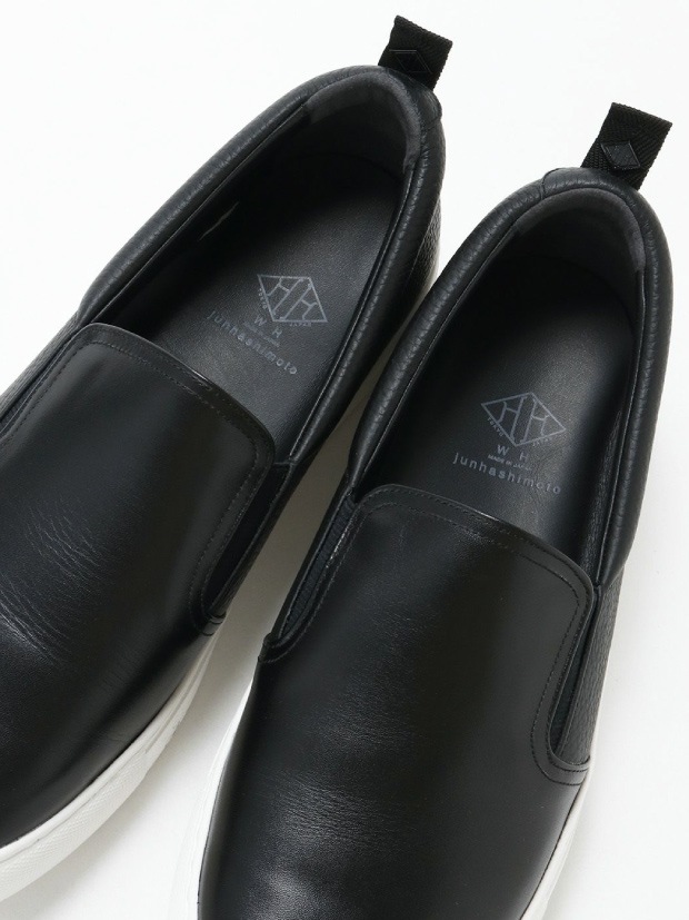junhashimoto xWH COMBI LEATHER SLIP-ON / BLACK