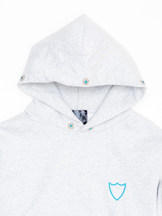 HTC SWEAT SHIRT #LAAP FLOWER STONE ON THE HOOD / ASH