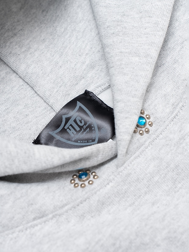 HTC SWEAT SHIRT #LAAP FLOWER STONE ON THE HOOD / ASH